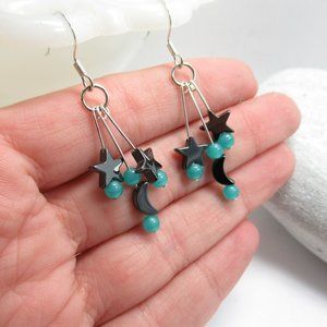 Hematite moon and stars earrings